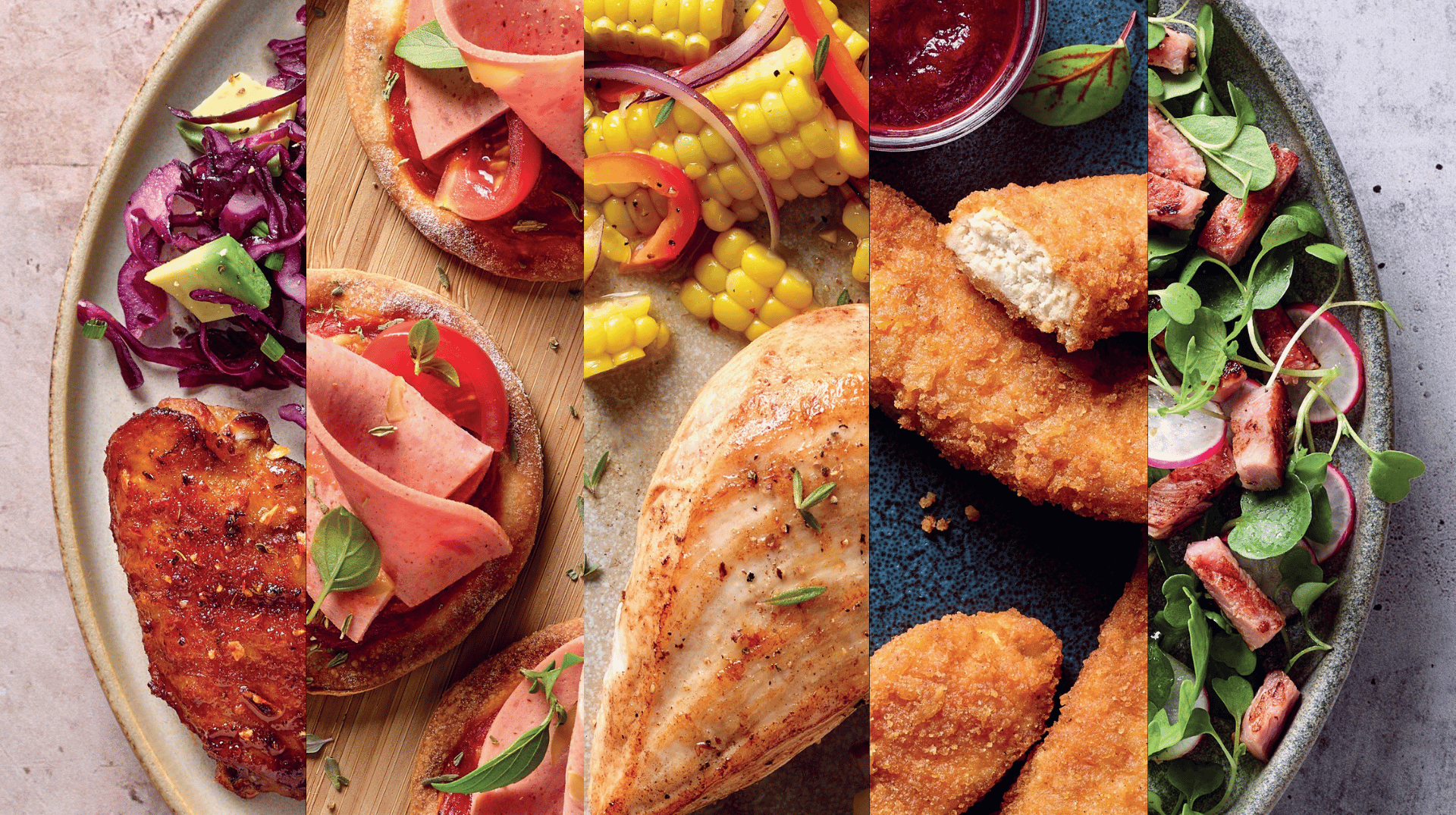 Montage de photos avec 5 recettes de volailles différentes